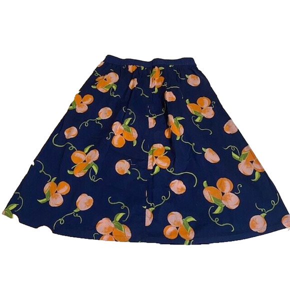 ModCloth A Line Vintage Era Summertime Peach Skirt Navy Blue Cotton Women Medium - Picture 3 of 8
